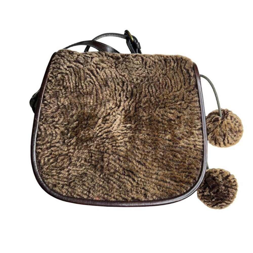 Patricia Nash Salerno Shearling Fur Saddle Crossbody Bag Chocolate Brown Boho